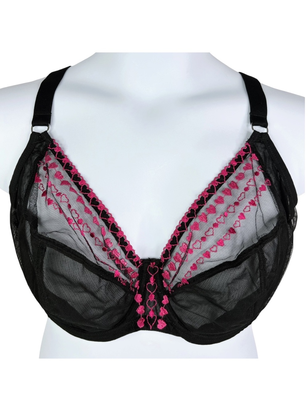 Elomi Matilda Plunge Bra sz 40G (UK) / 40I (US) * Black Kiss Hearts Lace Cute